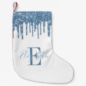 Elegant Monogram Blue Glitter Drivers Kleine Kerstsok (Voorkant)