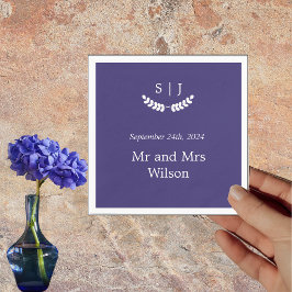 Elegant Monogram Blue Jewel Tone Dinner Cocktail Servet