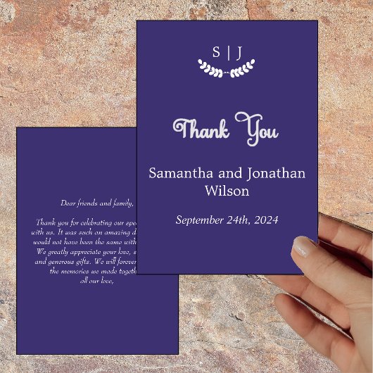 Elegant Monogram Blue Jewel Tone Hartelijk dank Kaart