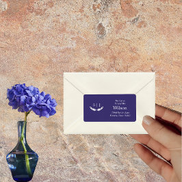 Elegant Monogram Blue Jewel Tone Return Address Etiket