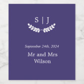 Elegant Monogram Blue Jewel Tone Wijn Etiket (Enkel label)