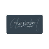 Elegant Monogram Blue Return Address Label (Voorkant)