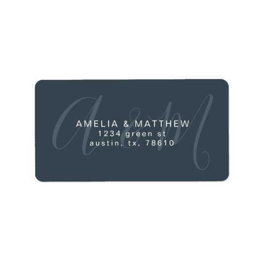 Elegant Monogram Blue Return Address Label (Voorkant)