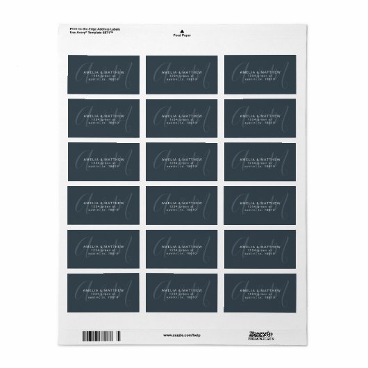 Elegant Monogram Blue Return Address Label (Full Sheet)