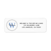 Elegant Monogram Blue Return Address Label (Voorkant)
