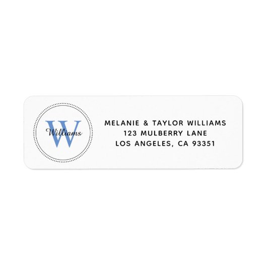Elegant Monogram Blue Return Address Label (Voorkant)