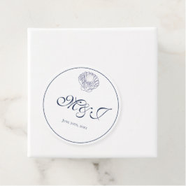 Elegant Monogram Blue Shell bruiloft Bedankjes Labels