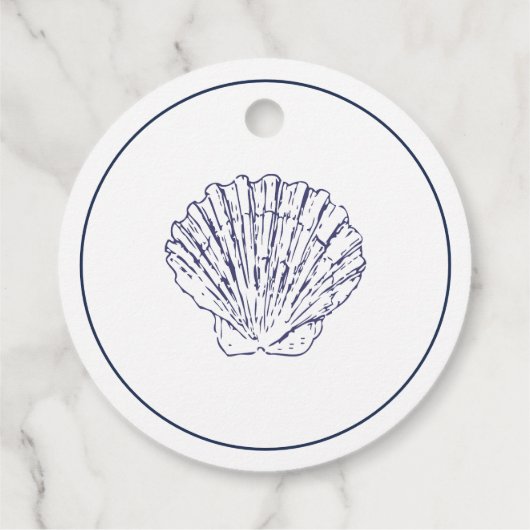 Elegant Monogram Blue Shell bruiloft Bedankjes Labels (Achterkant)