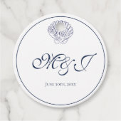 Elegant Monogram Blue Shell bruiloft Bedankjes Labels (Voorkant)