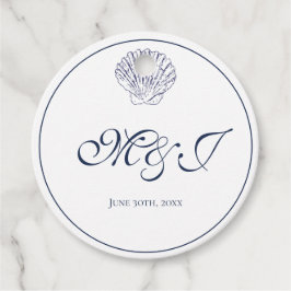 Elegant Monogram Blue Shell bruiloft Bedankjes Labels