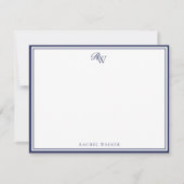 Elegant Monogram Blue Two Border Notitiekaartje (Voorkant)