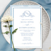 Elegant Monogram Blue Waterverf Wedding Invitatio Kaart