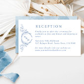 Elegant Monogram Blue Waterverf Wedding Reception Informatiekaartje