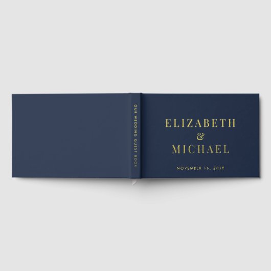 Elegant Monogram Blue Wedding Gastenboek (Volledig)