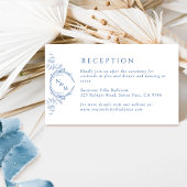 Elegant Monogram Blue Wedding Reception Informatiekaartje