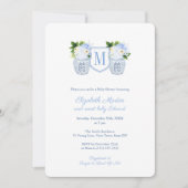Elegant Monogram Blue White Boy Baby shower Party Kaart (Voorkant)