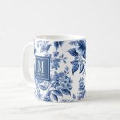 Elegant Monogram Blue White Floral Rose Koffiemok (Voorkant links)