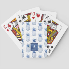 Elegant Monogram Blue White Pineappel Pokerkaarten