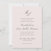 Elegant Monogram Blush Floral Script Weddenschap Kaart (Voorkant)