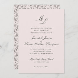 Elegant Monogram Blush Floral Script Weddenschap Kaart