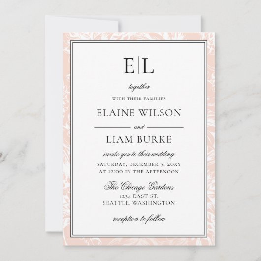 Elegant Monogram Blush Floral Wedding Kaart (Voorkant)