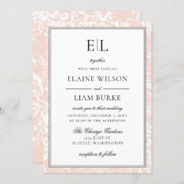 Elegant Monogram Blush Floral Wedding Kaart
