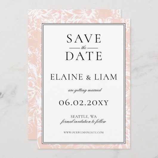 Elegant Monogram Blush Floral Wedding Save The Date (Voorkant / Achterkant)