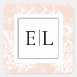 Elegant Monogram Blush Floral Wedding Vierkante Sticker