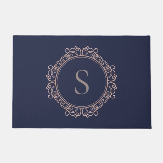Elegant Monogram Blush Navy Deurmat (Voorkant)
