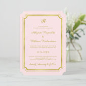 Elegant Monogram Blush Pink and Faux Gold Wedding Kaart (Staand voorkant)