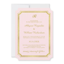 Elegant Monogram Blush Pink and Faux Gold Wedding