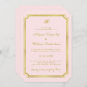 Elegant Monogram Blush Pink and Faux Gold Wedding Kaart (Voorkant / Achterkant)
