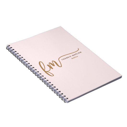 Elegant Monogram Blush Pink and Gold Script Name Notitieboek (Rechterzijde)