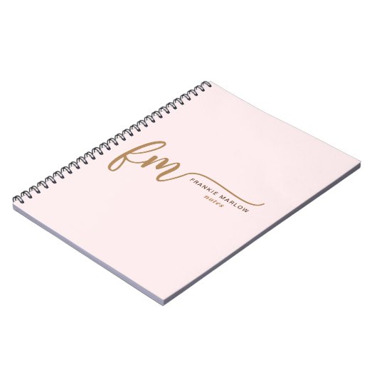 Elegant Monogram Blush Pink and Gold Script Name Notitieboek (Linkerzijde)