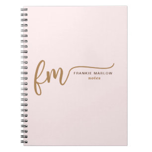 Elegant Monogram Blush Pink and Gold Script Name Notitieboek