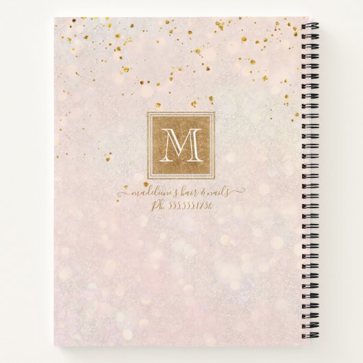 Elegant Monogram Blush Pink Gold Glitter Sparkle Notitieboek (Achterkant)