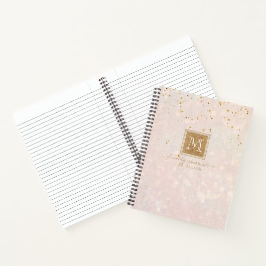 Elegant Monogram Blush Pink Gold Glitter Sparkle Notitieboek (Binnen)