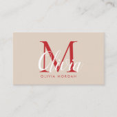 Elegant monogram blush pink red professional visitekaartje (Voorkant)