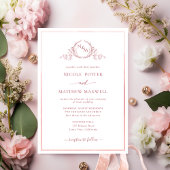 Elegant Monogram Blush Pink Waterverf Wedding IV Kaart