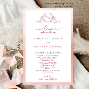 Elegant Monogram Blush Roze Bruiloft Programma