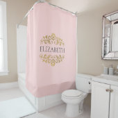 Elegant Monogram Blush Roze Goud Douchegordijn (In situ)