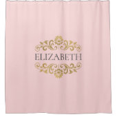 Elegant Monogram Blush Roze Goud Douchegordijn (Voorkant)
