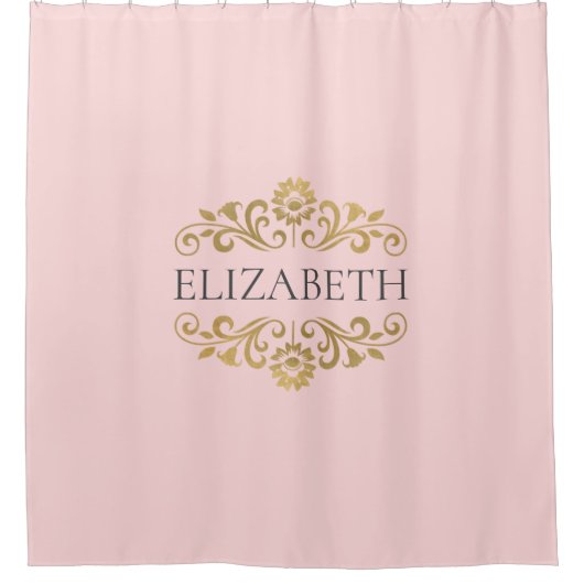 Elegant Monogram Blush Roze Goud Douchegordijn (Voorkant)