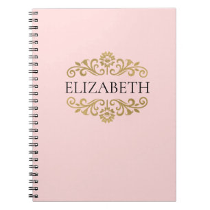 Elegant Monogram Blush Roze Goud Notitieboek