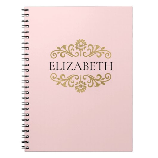 Elegant Monogram Blush Roze Goud Notitieboek (Voorkant)