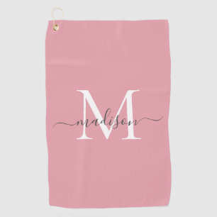 Elegant Monogram Blush Roze Grey Girly Script Name Golfhanddoek