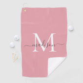 Elegant Monogram Blush Roze Grijs Girly Script Naa Golfhanddoek (Insitu)
