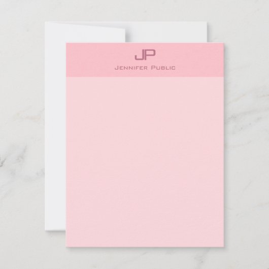 Elegant Monogram Blush Roze Moderne Eenvoudige Sja Notitiekaartje (Voorkant)
