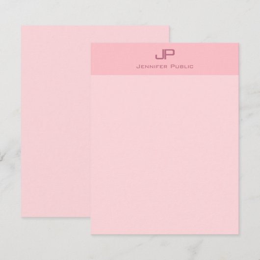Elegant Monogram Blush Roze Moderne Eenvoudige Sja Notitiekaartje (Voorkant / Achterkant)