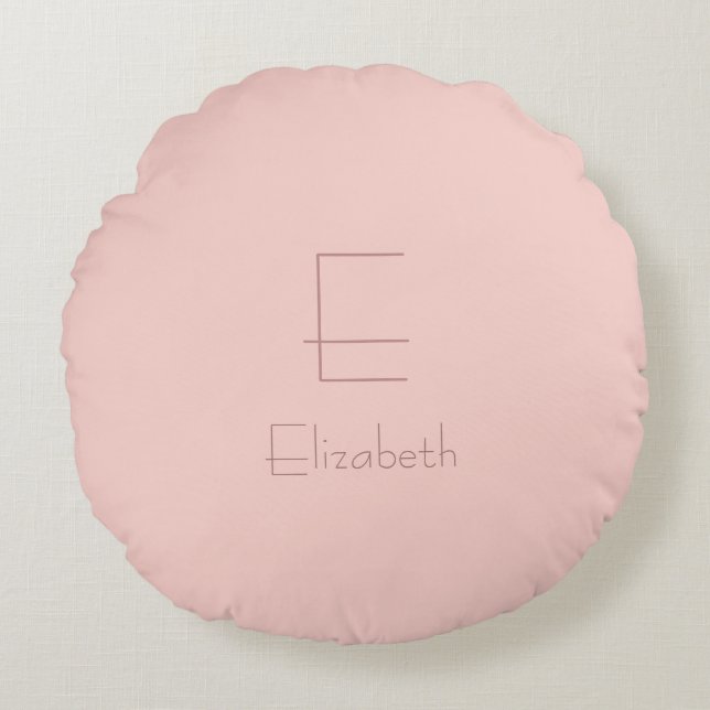 Elegant Monogram Blush Roze Naam Letter Modern Rond Kussen (Voorkant)